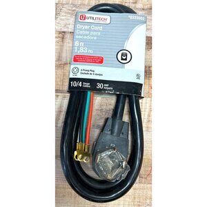 Utilitech 6 Ft 4-Prong Dryer Cord 10/4 Gauge 30 AMP Black UL Listed 0333552